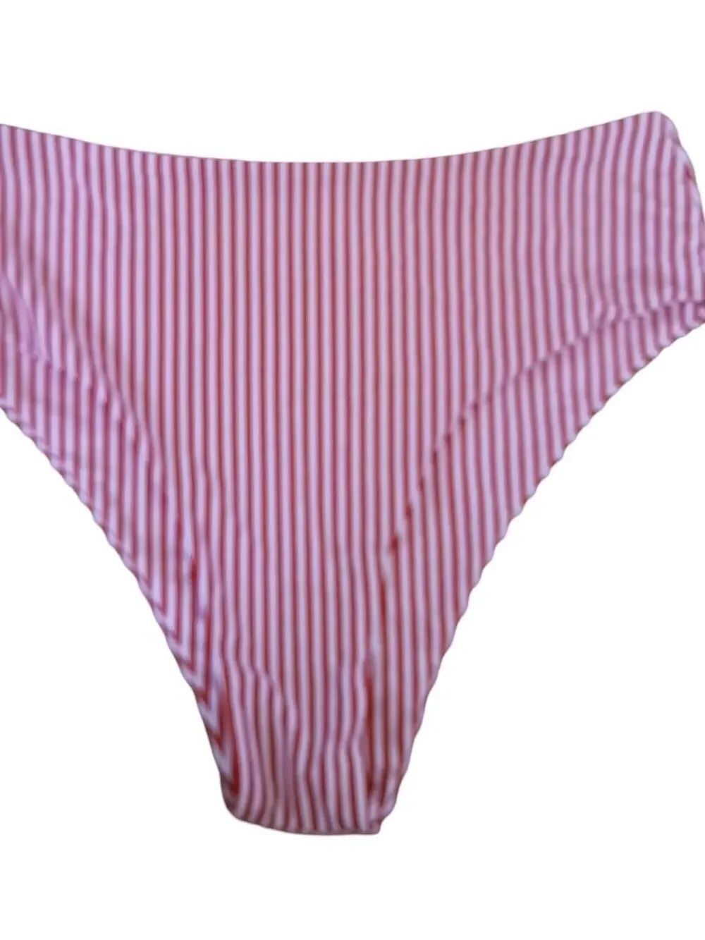 Zaful Red & White Striped High-Cut Bikini Bottom